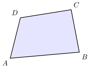 Конвексан четвороугао ABCD са означеним теменима A, B, C, D. Странице AB, BC, CD и DA су означене. Приказани су парови наспрамних страница (AB са CD и BC са DA).